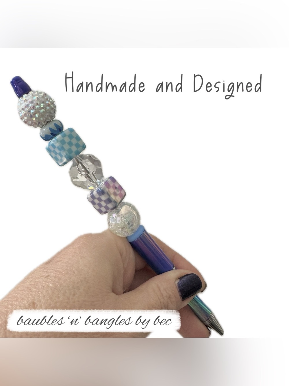Handmade Blue & Purple Beaded Pen